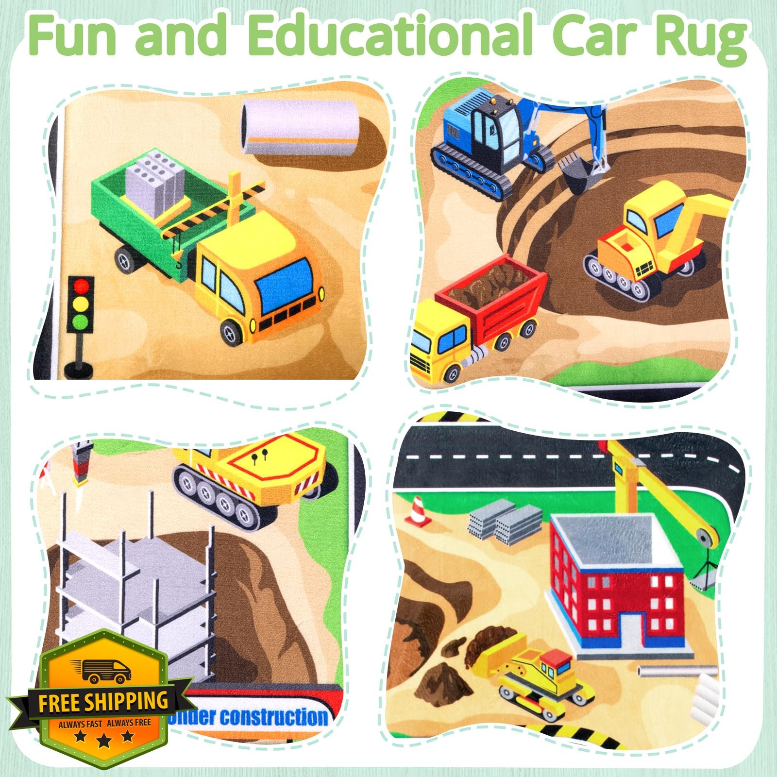 Zovalyx 6×9 Ft Construction Site Rug Kids