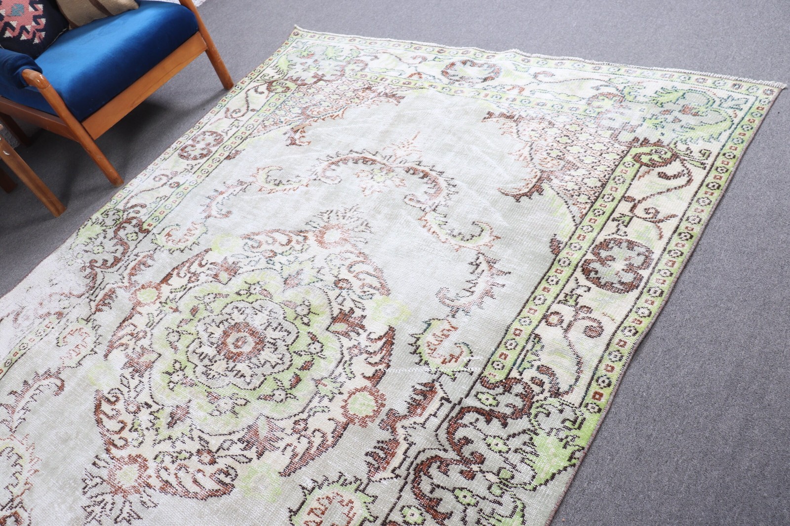 Vintage Rug, Large 6,1×9,5 ft Rug, Rug White Patchwork Rug