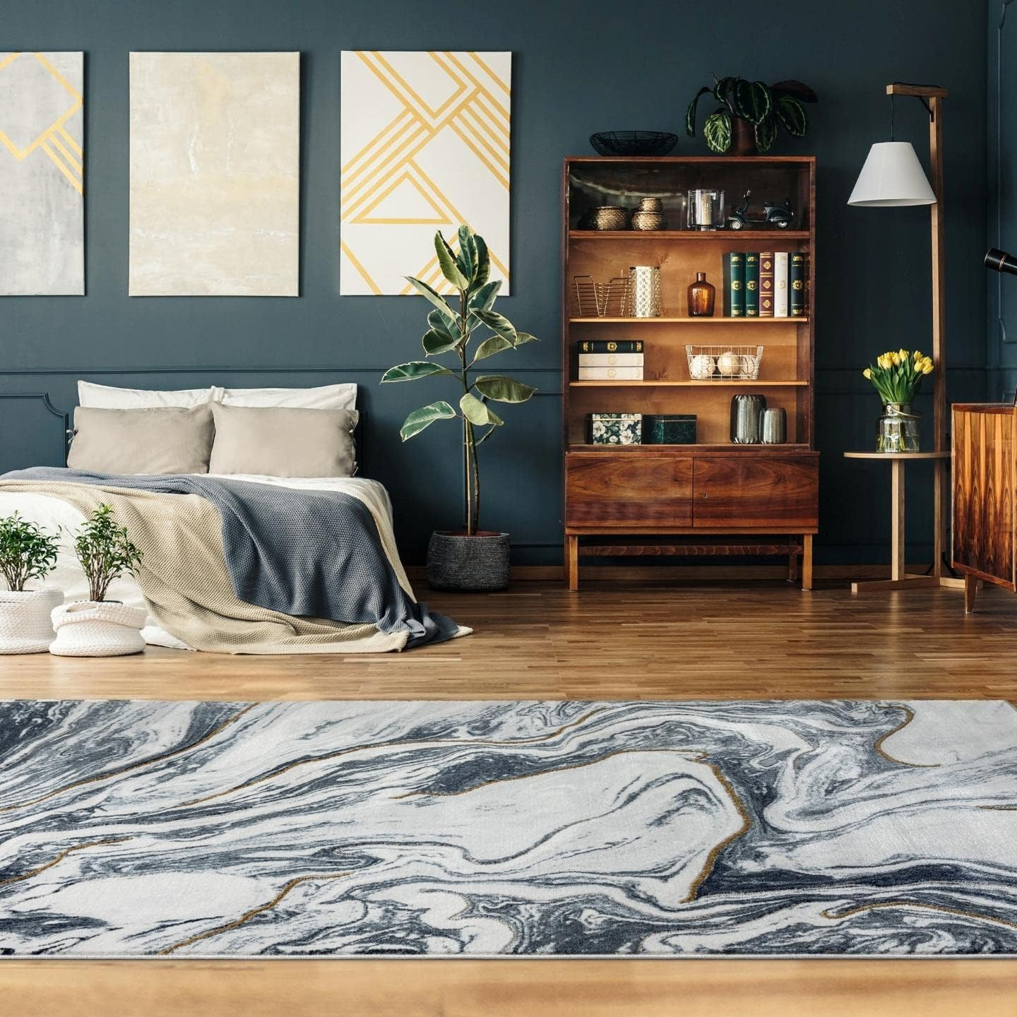 Marble Abstract Pattern Blue 9X12 Area Rug