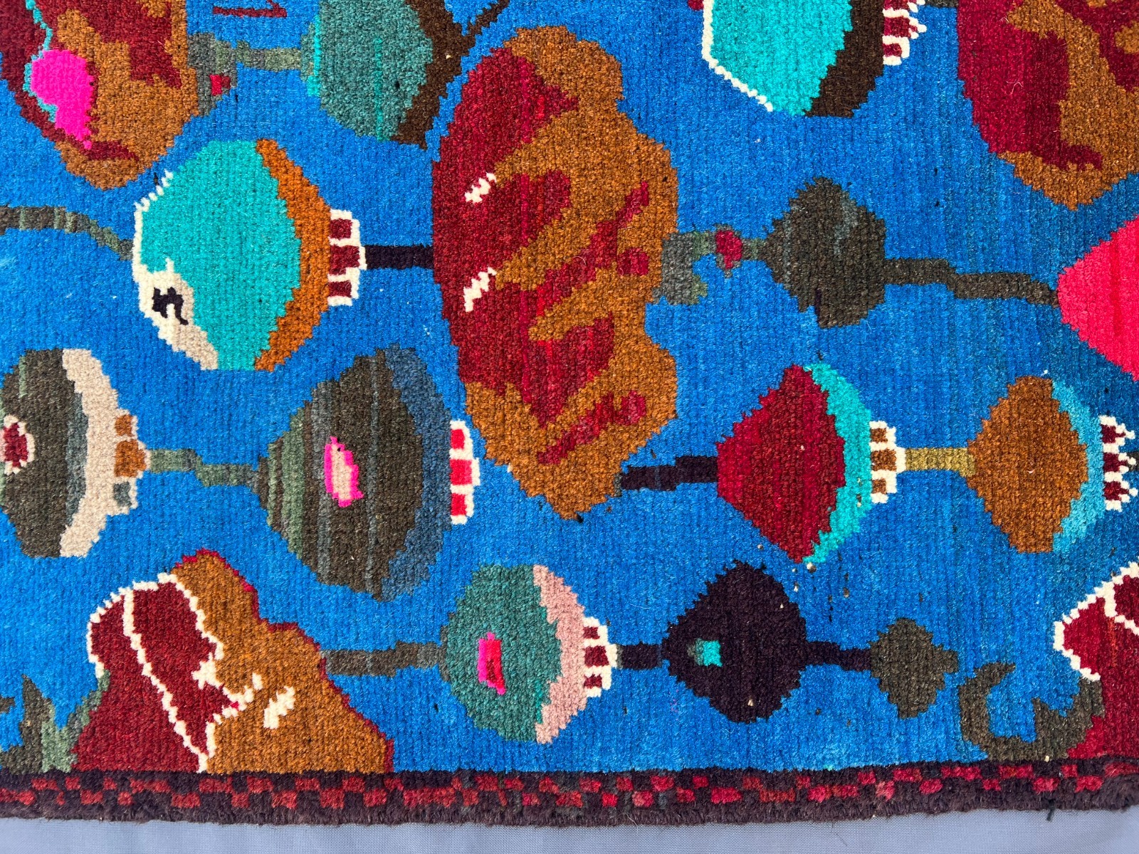 2’1 x 2’8 Ft Colorful Afghan War Rug – Opium Trade Pictorial Design Blue Field