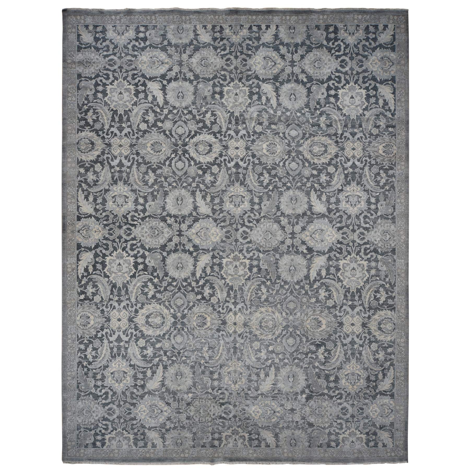 12’x15’8″ Gray Hand Knotted Oushak Influence Silk with Wool Oversized Rug R87953