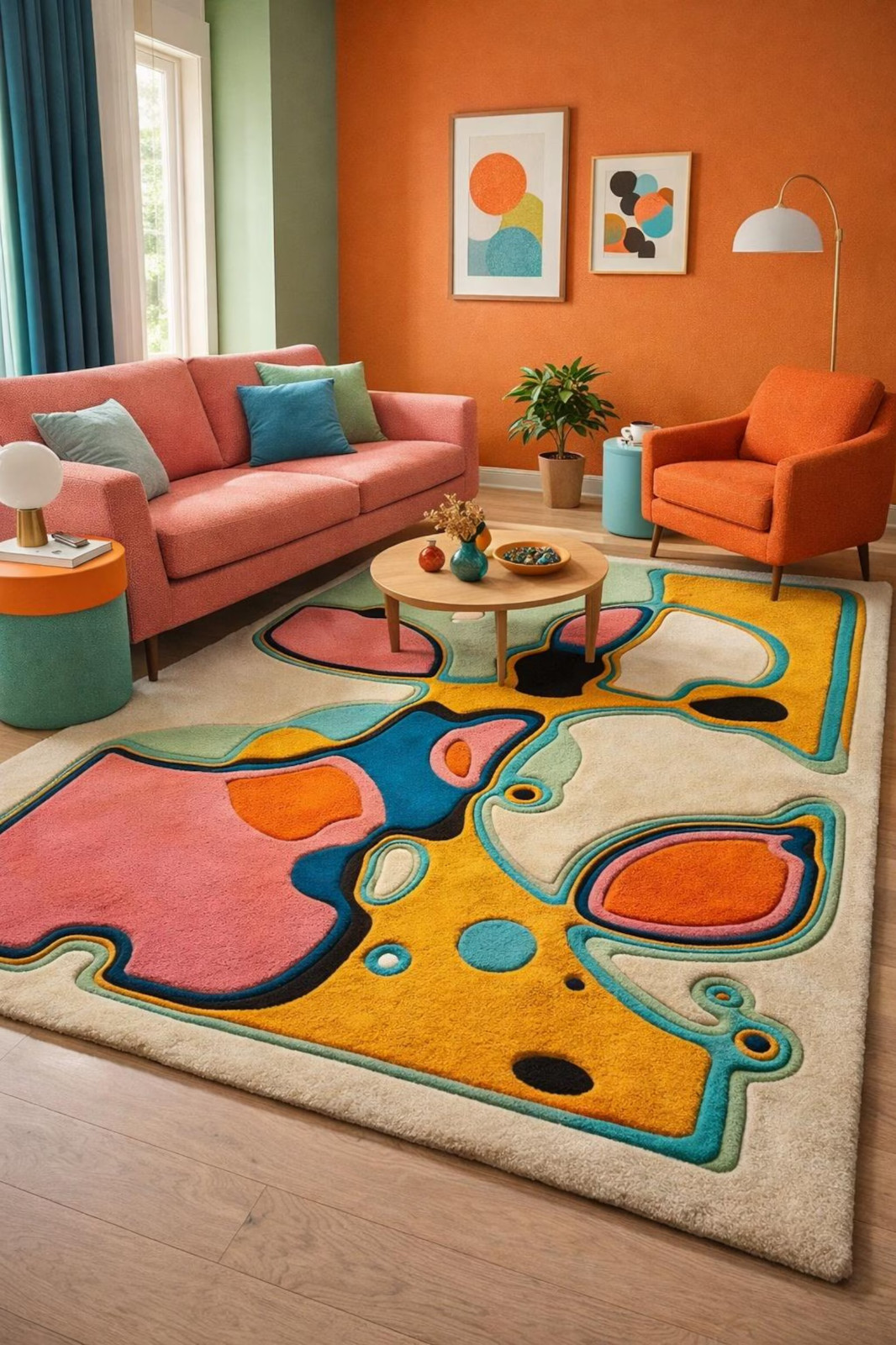Hand-Tufted Abstract Wool Rug 8×10 – Colorful Modern Design Area Rug Carpet.
