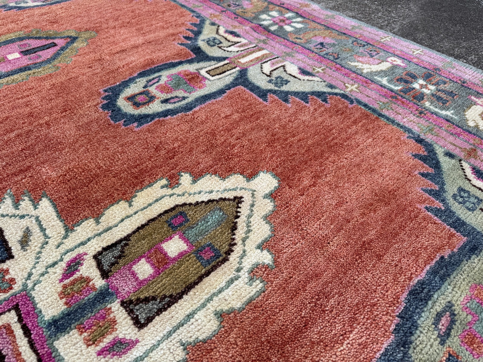 8×10 NEW WOOL RUG HANDMADE ORIENTAL handwoven persimmon orange pink oushak heriz