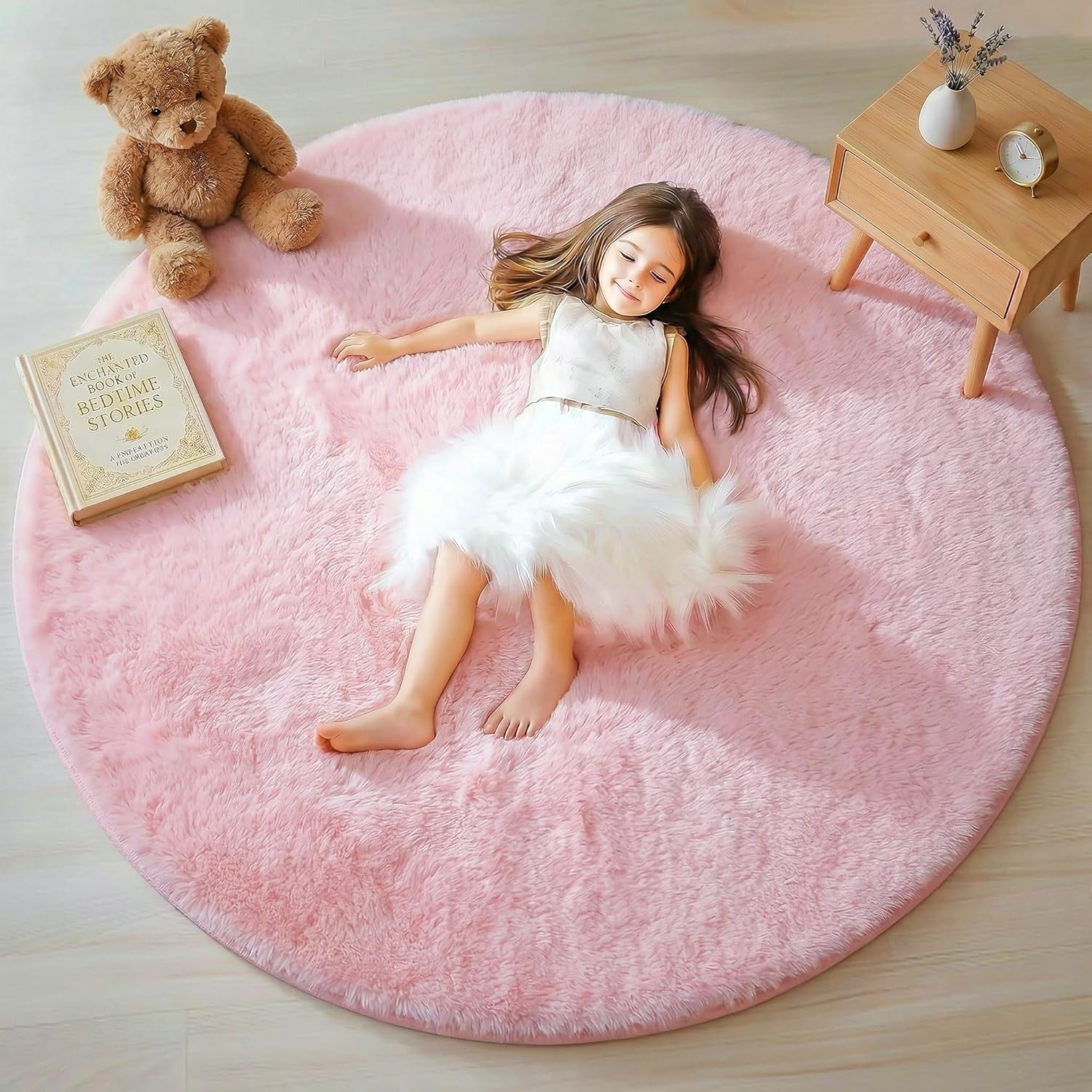 Light Pink Fluffy Round Rugs 4ft for Girls Bedroom, Circle Area Rug for Kids …