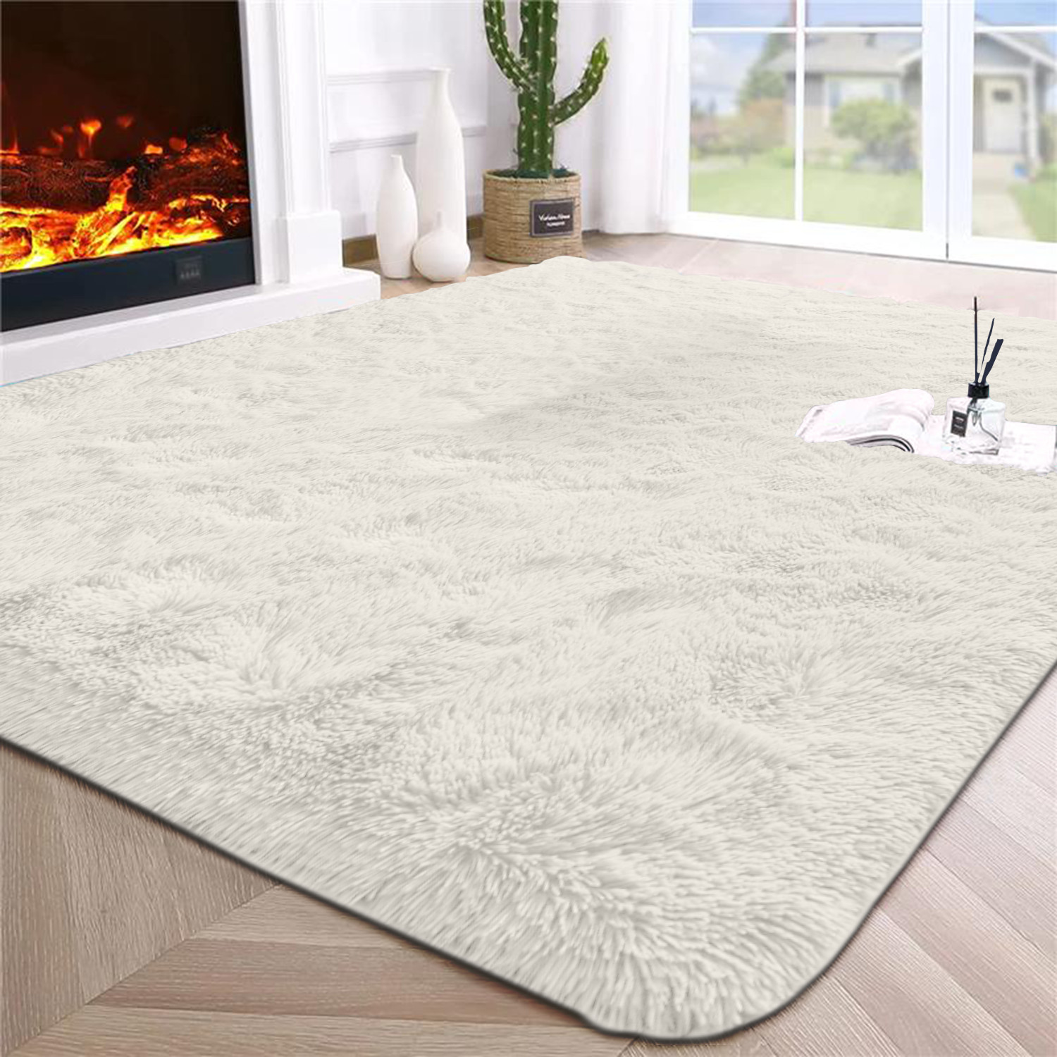 White Shaggy Rugs Anti Slip Soft Fluffy Rug Living Room Bedroom Thick Carpet Mat