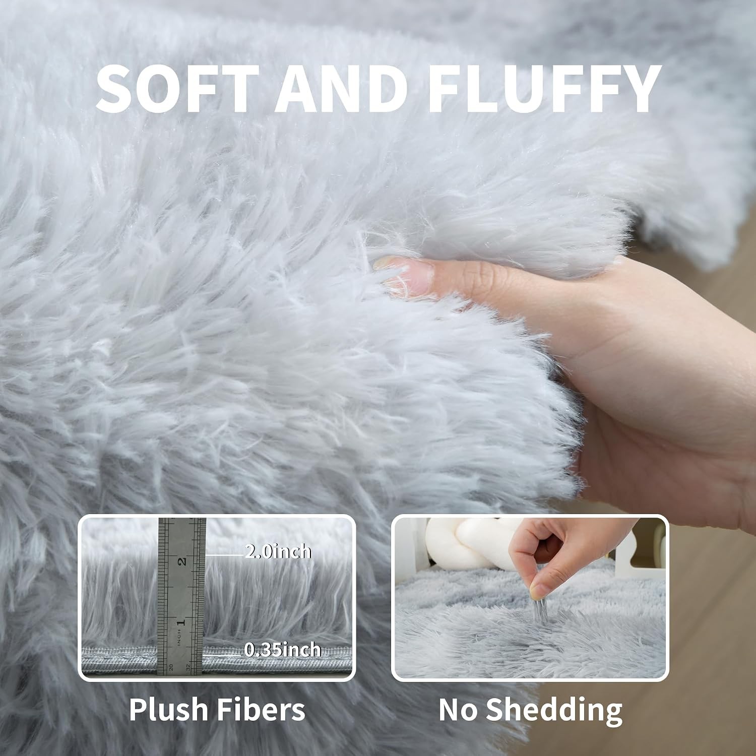 5×8 Light Grey Fluffy Shag Soft Plush Fuzzy Washable Area Rug for Bedroom