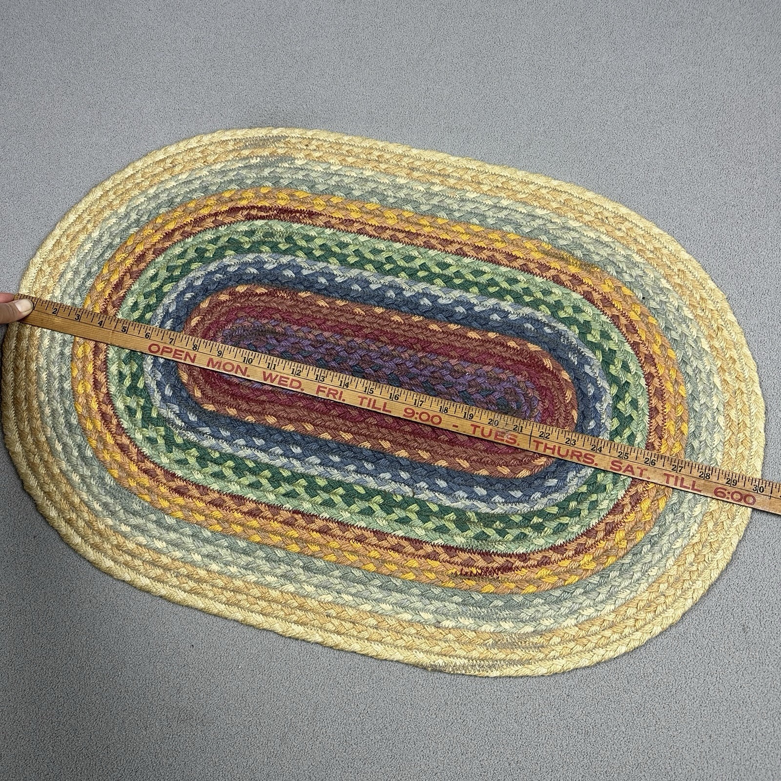 20×30” Braided Multicolor Oval Rug Gradient Rainbow Low Profile Natural Fibers