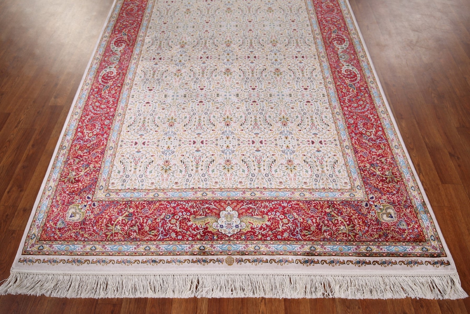 90% Silk Floral Ivory/ Burgundy Traditional Turkish Rug Oriental Carpet 5’x8′