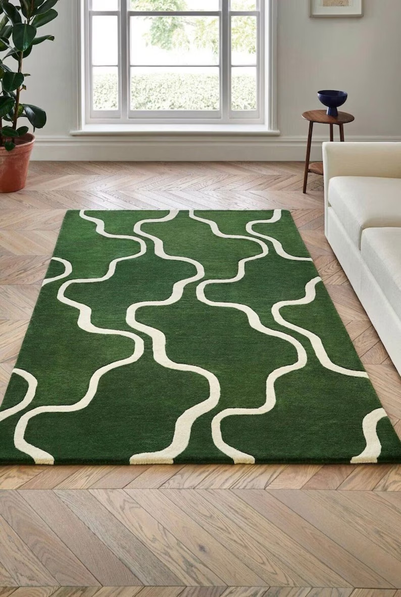 New Chevron Brown & White Modern Hand-Tufted Wool Handmade Area Rug Carpet