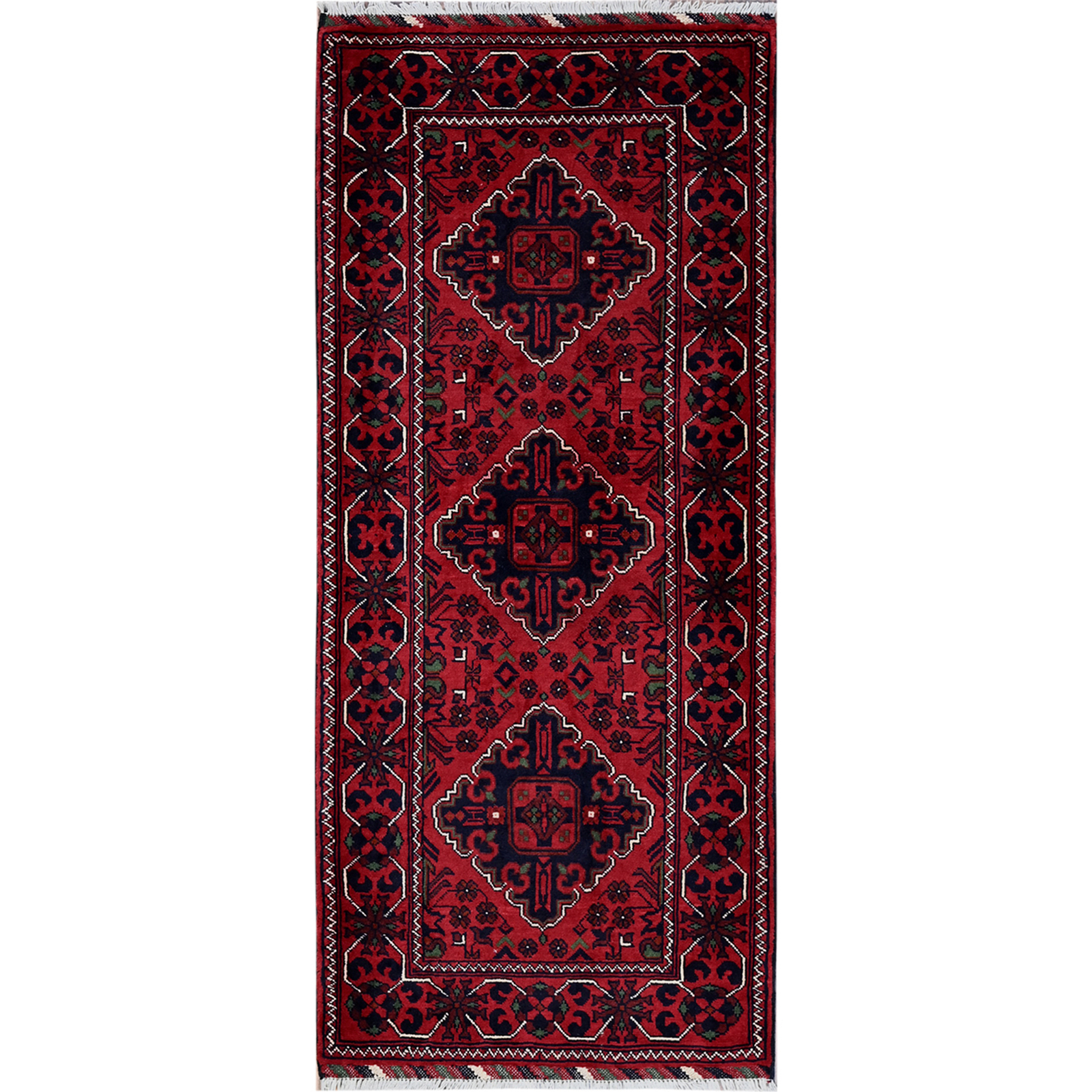 2’3″x5′ Red Afghan Khamyab Geometric Design Hand Knotted Wool Runner Rug R736
