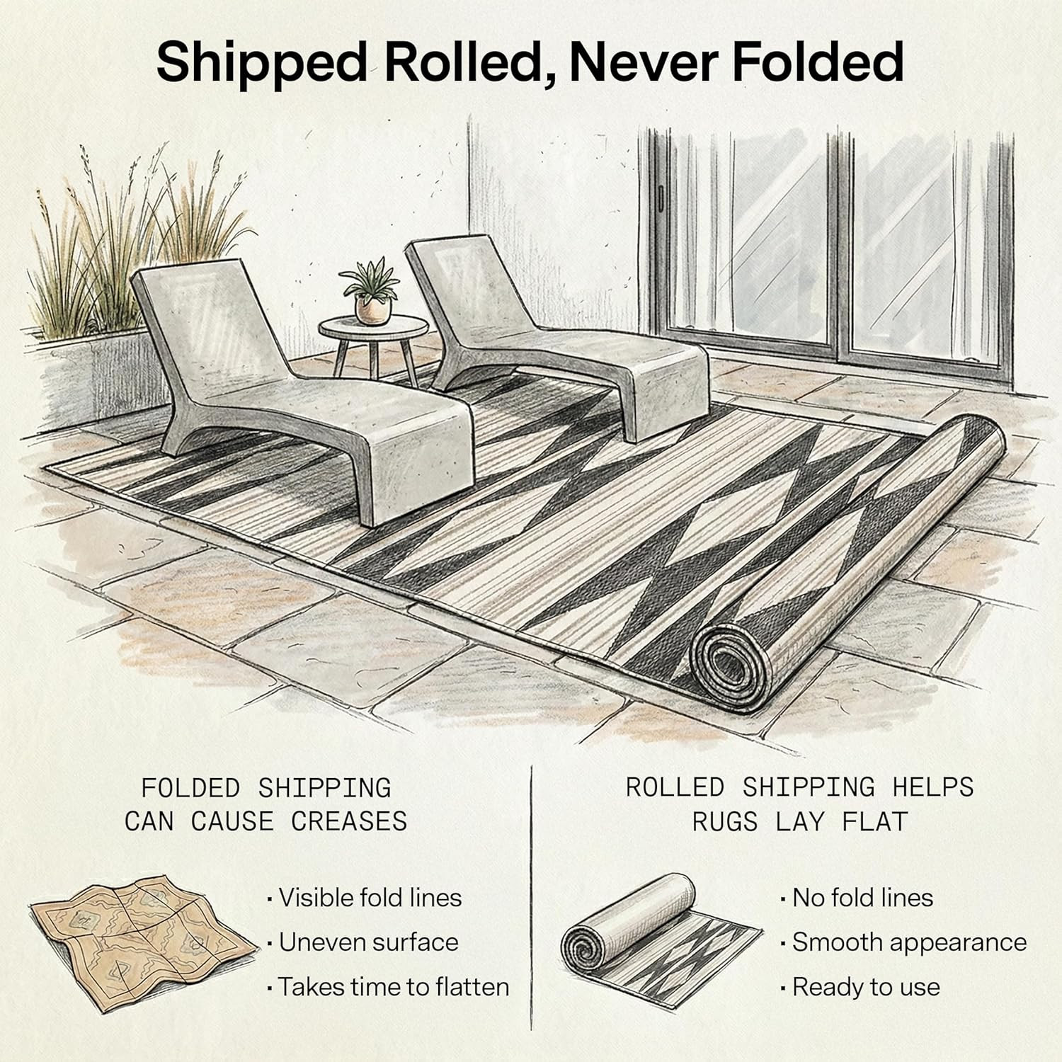 Outdoor Rug – Waterproof, Fade Resistant, Crease-Free – Premium Recycled Plastic