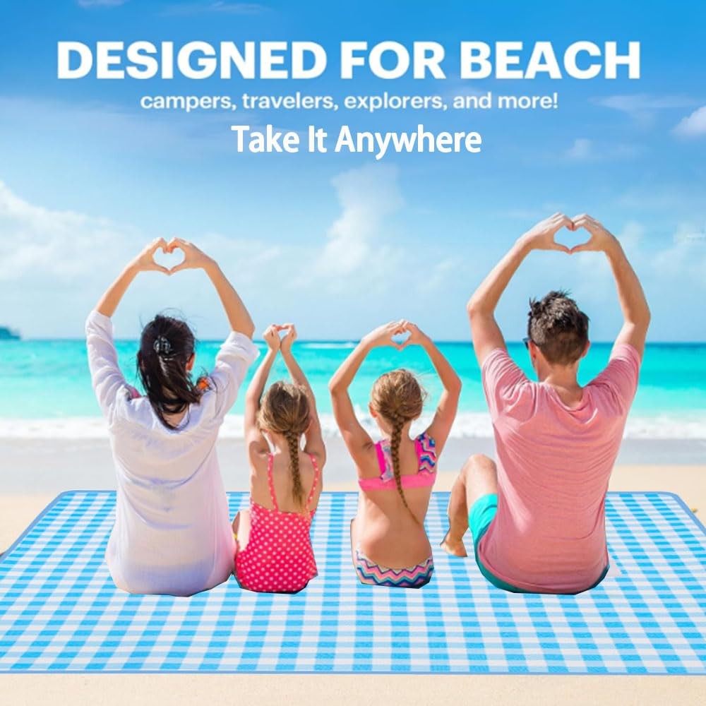 LRUUIDDE Extra Large Picnic Blanket Beach Blankets, Outdoor 6’8″ x 6’8″, Blue