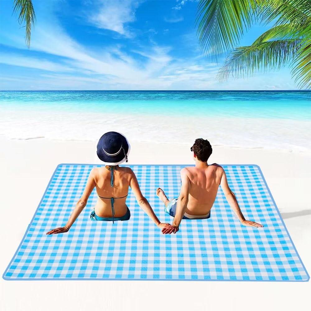 LRUUIDDE Extra Large Picnic Blanket Beach Blankets, Outdoor 6’8″ x 6’8″, Blue