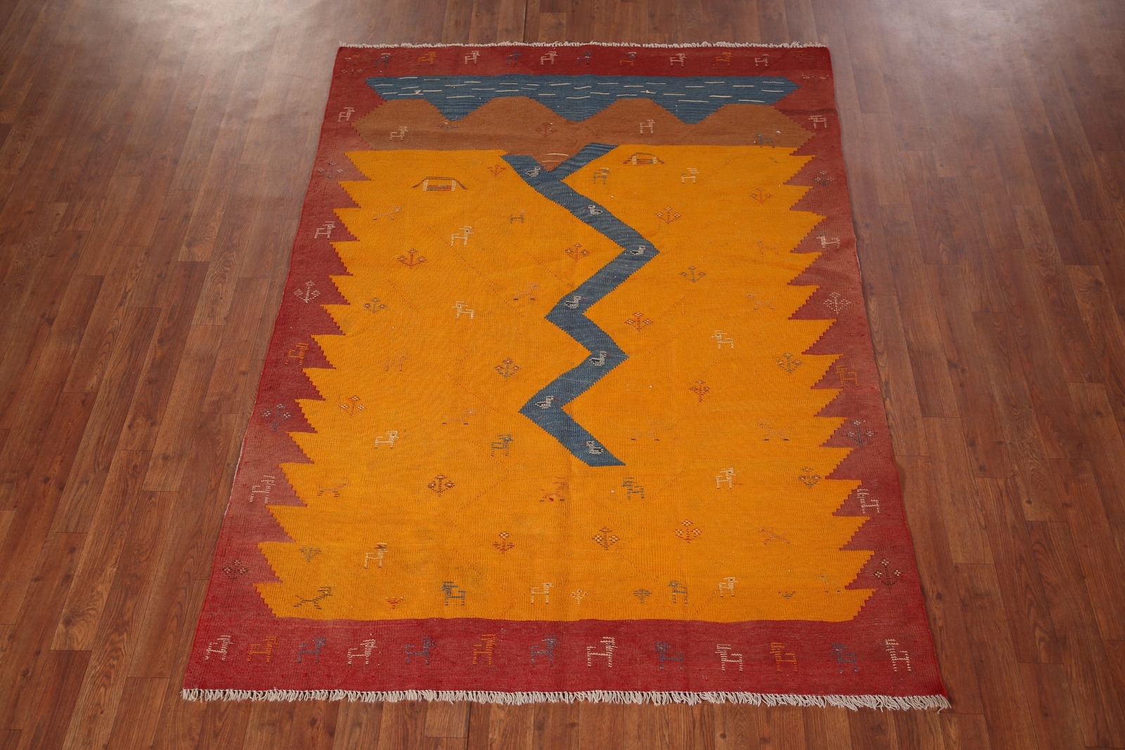Vintage Flat weave Nomadic Wool Vegetable Dye Kilim Qashqaii Reversible Rug 5×6