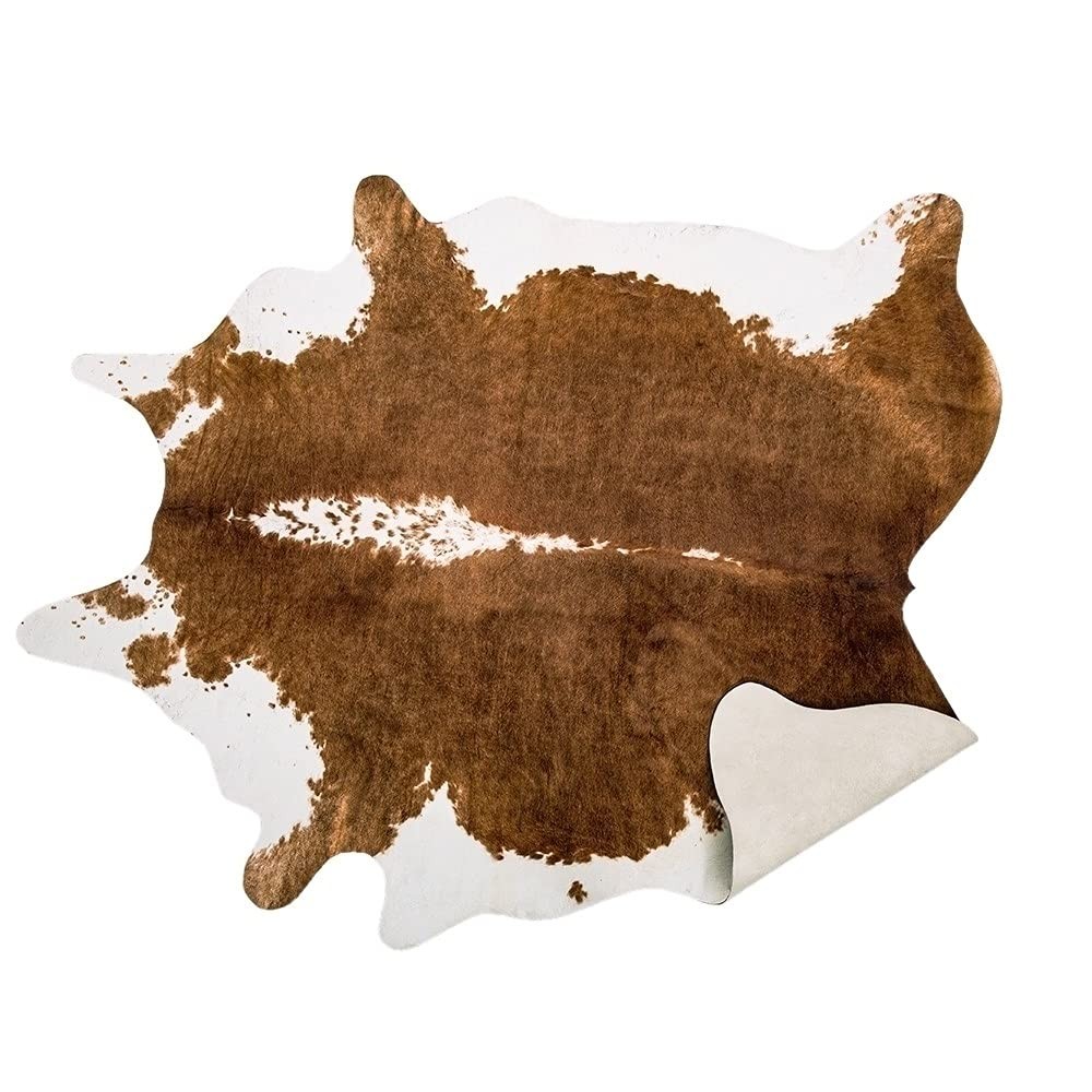 Faux Cowhide Rug, 4.6 x 5.2 Feet, Cow Print Animal Carpet, Western Decor, Brown