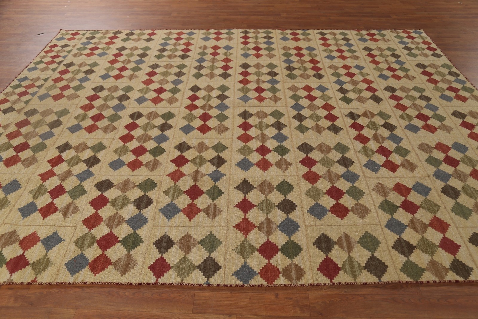 Geometric Kilim Oriental Area Rug 8×10 Diamond Wool Hand-woven Reversible Carpet