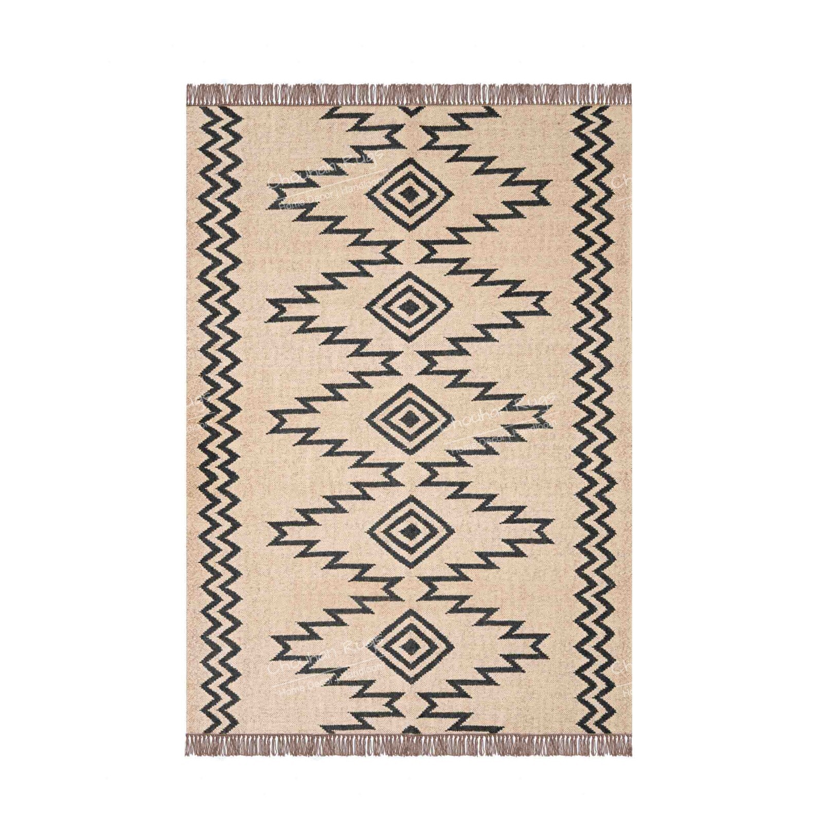 Handwoven Wool Jute Off White Kilim Rug With Black Design Rug For Living Room