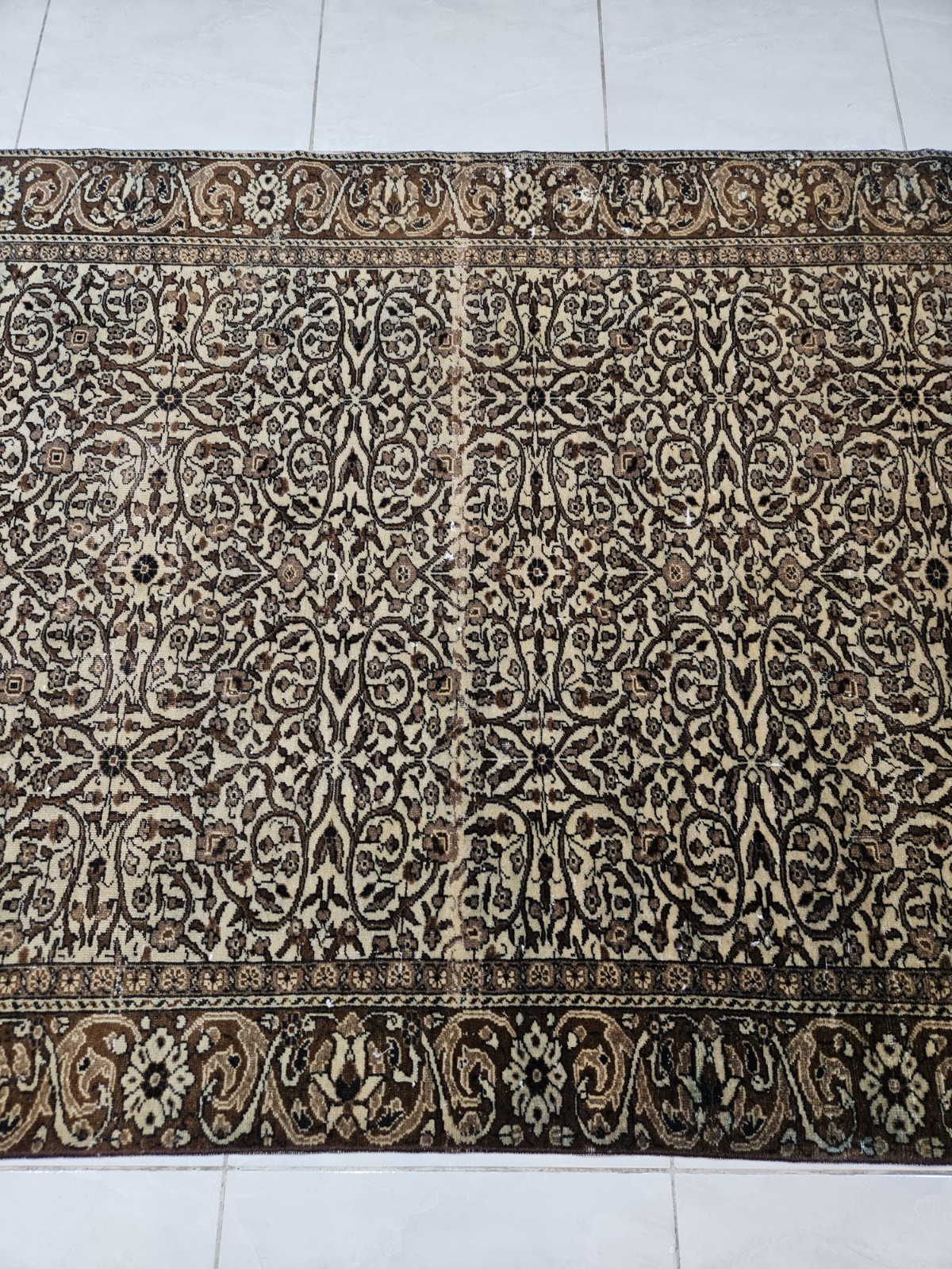 4.5 x 6.9 ft Vintage Turkish Carpet with Floral Pattern, Handmade Wool Carpet
