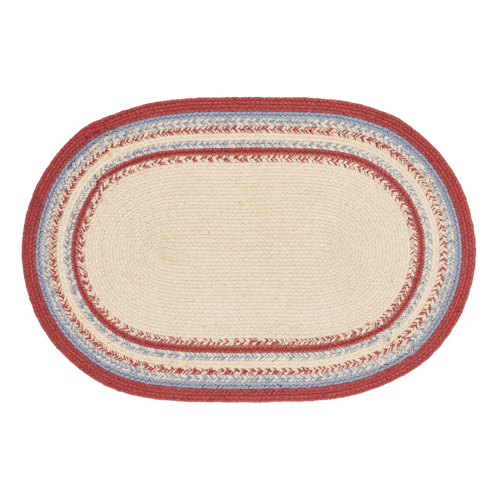 Celebration Jute Rug Oval 20×30 Country Americana Patriotic Red Blue Creme Stars