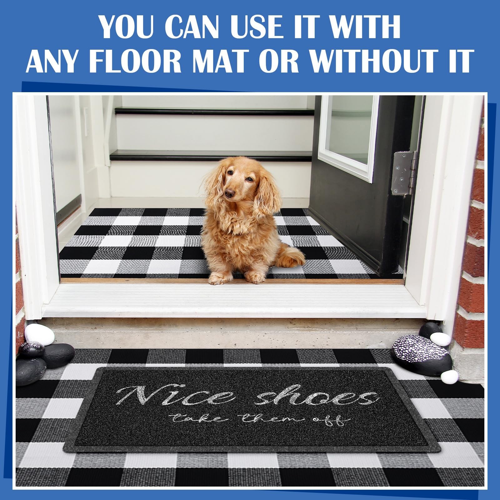 2 Pcs 30” x 18” Doormat 43” x 27.5” Black and White Layered Rug for Front…