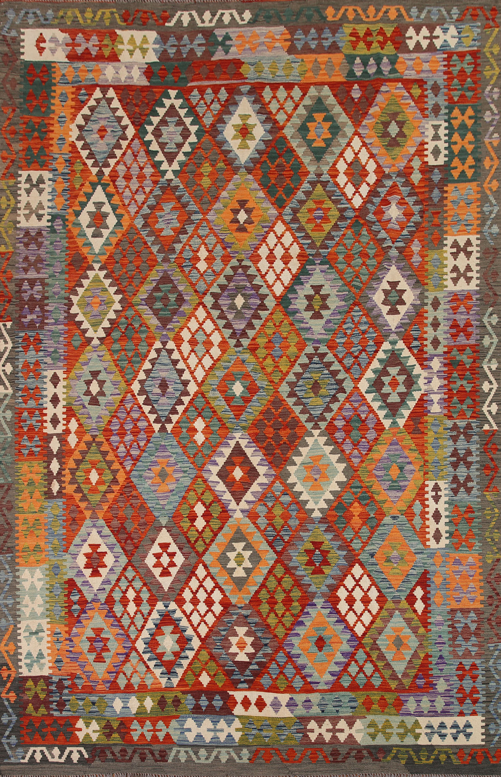 Kilim Kelim Handmade Rugs Flatweave Vibrant Geometric Wool Carpet 9×11 ft