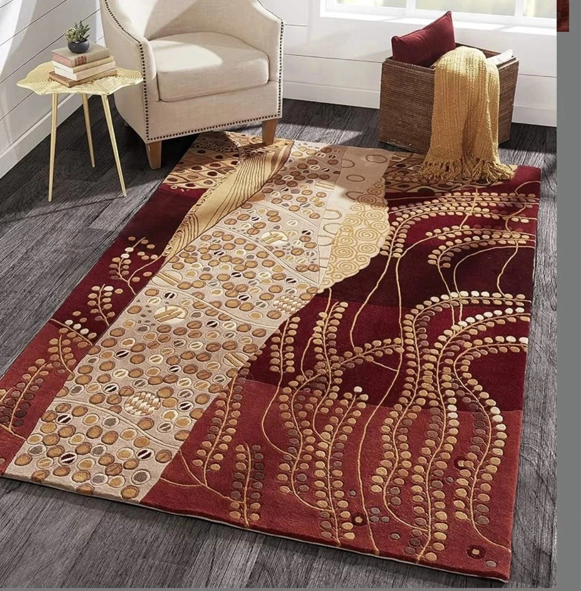 Hand Tufted Burgundy Wave Rug: Modern Curvy Area Carpet for home decor area rugs