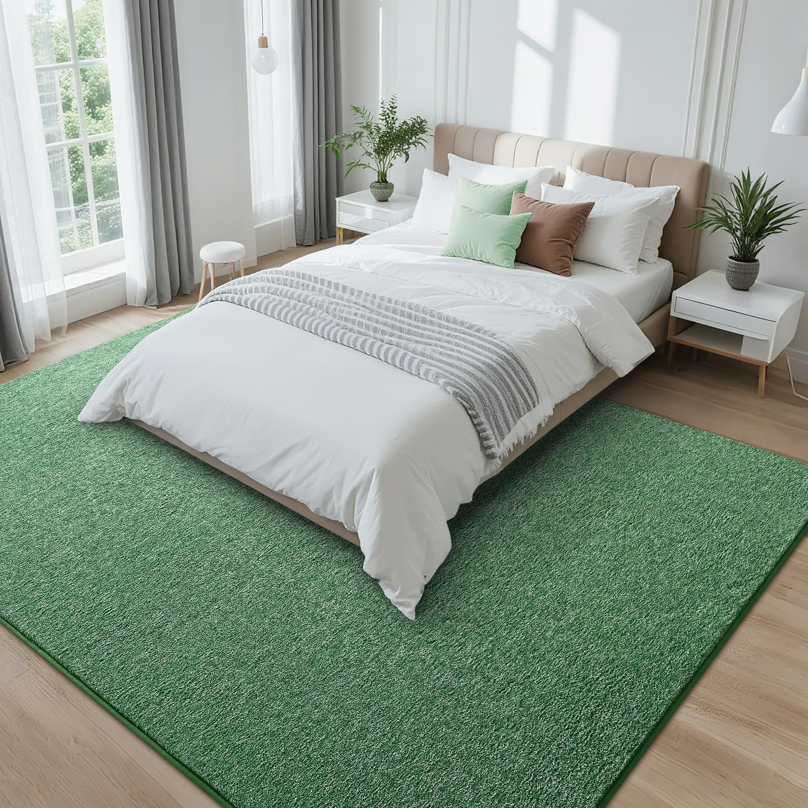 Modern Indoor Area Rug Washable Memory Foam NonSlip Green White 4×6 Ft 1 PCS