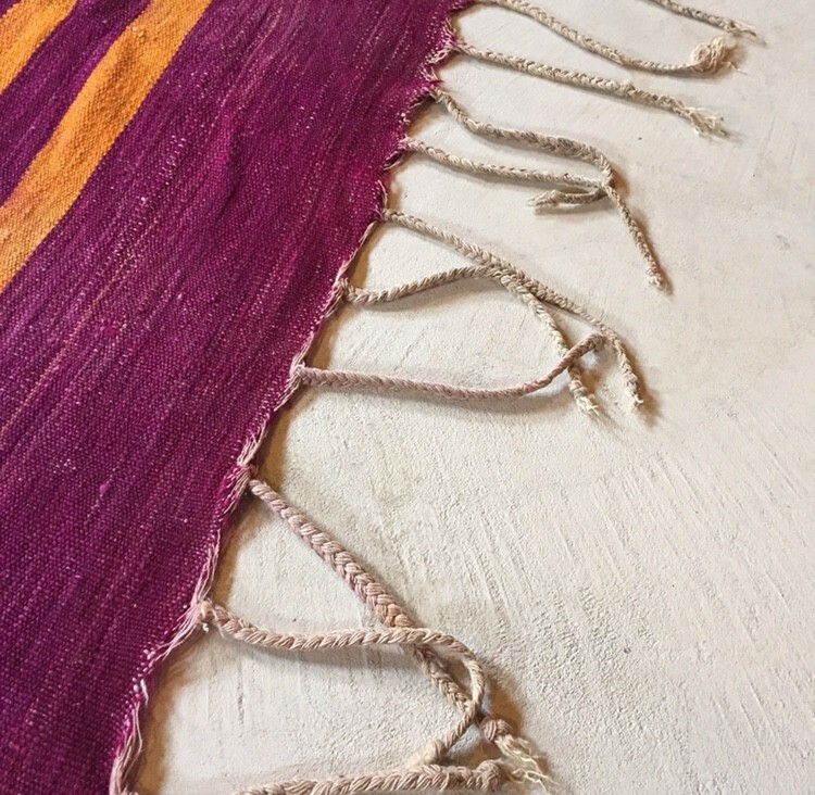 Vintage Moroccan Kilim Rug 1960’s Magenta Orange 4’10” x 10’5″