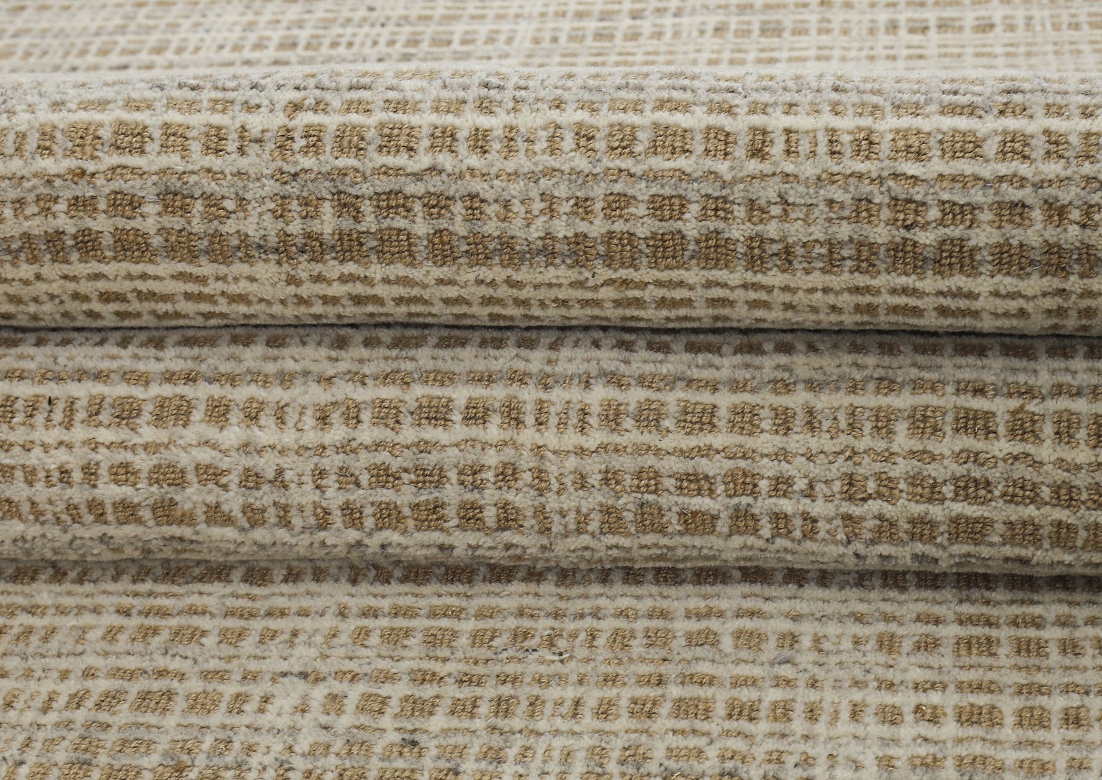 8×10 Hand Loomed Wool & Jute Tan Ivory Textured/ Grid Loop N Cut Pile Area Rug