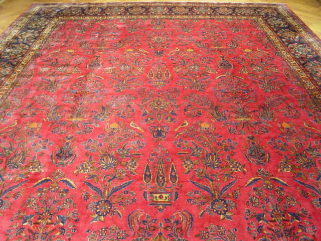 12.9 x 21 Antique Perrsian Kashaan Sarouuk Rug 1930’s Real Irran Mahagony