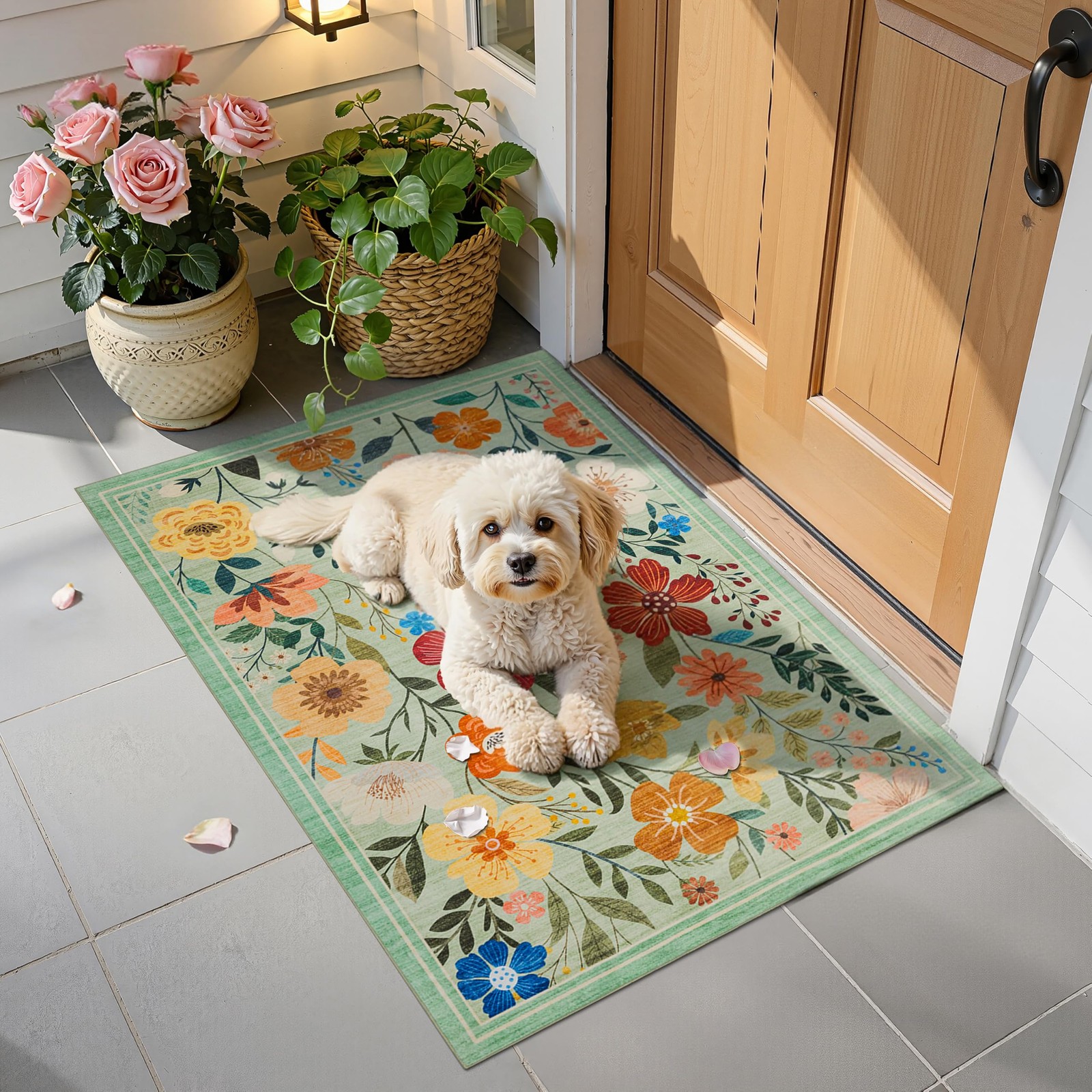 Area Rugs Floral, Non-Slip Machine Washable Wear-Resistant, Ultra Soft for Li…