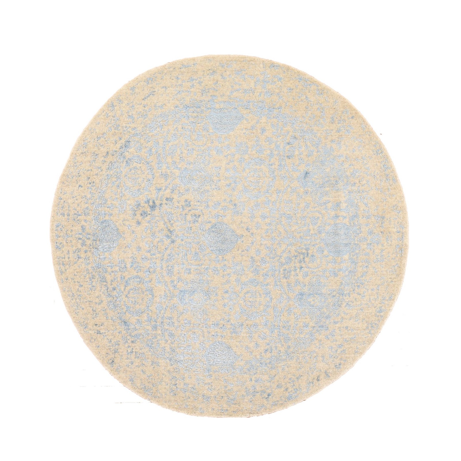 5’9″x5’9″ Peach Color Pomegranate Design Hand Loomed Wool and Art Silk Round Rug