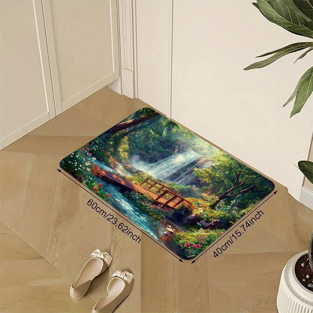 1pc Modern Style Rug Carpet Doormat, Dreamy Forest with Waterfalls Wildflower √