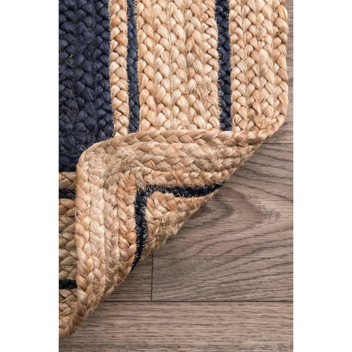 Runner carpet natural jute rug hand woven braided beige with black rug