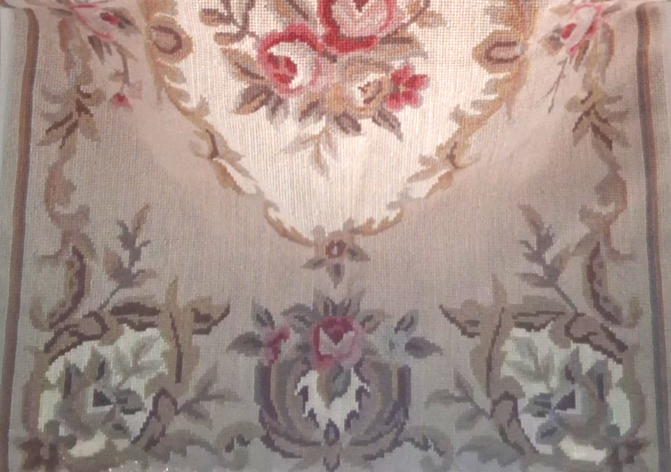 Vintage French Style Aubusson Rug Needlepoint Roses Handmade Tapestry 2ft x 3ft