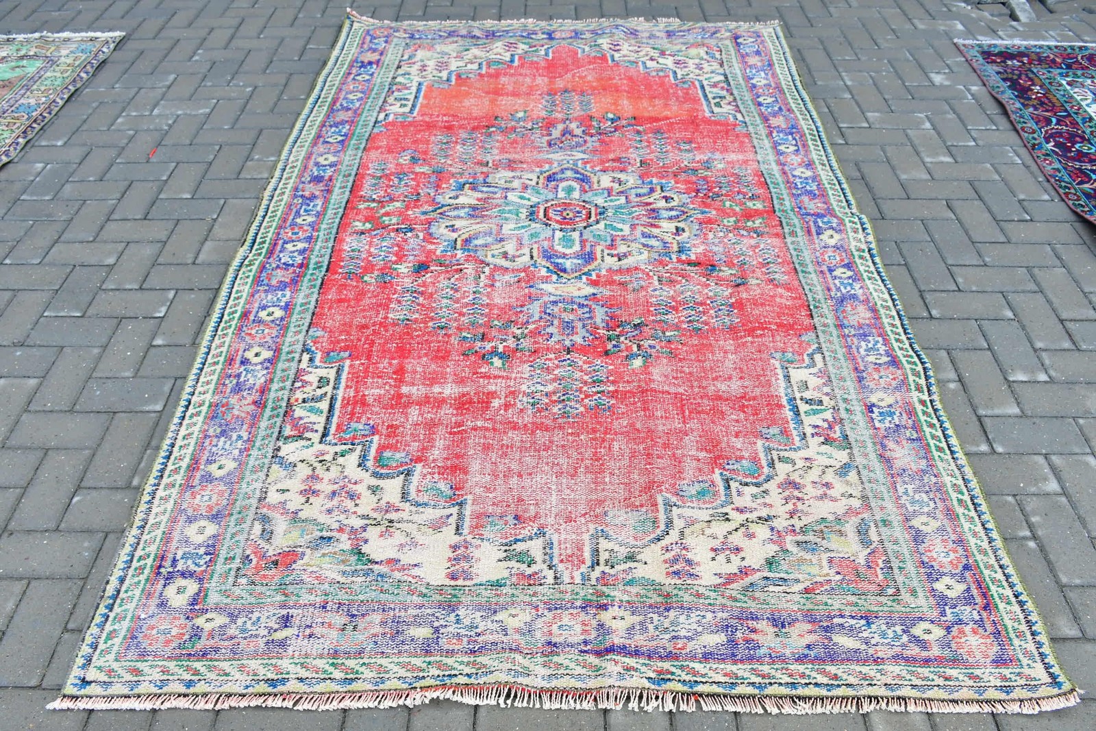 Vintage 5,4×8,7 ft Rug, Turkish Large Rug, Red Floral Rug