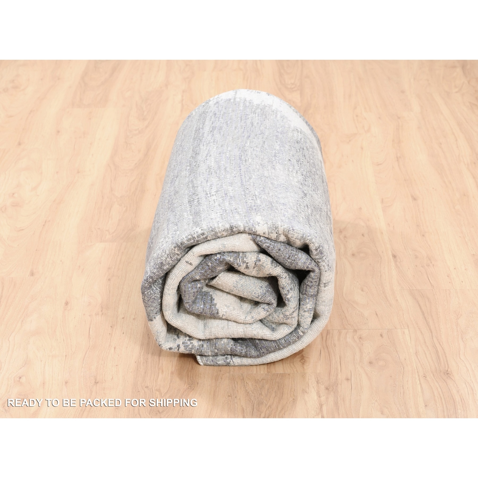 7’10″x10′ Hand Knotted Black with a Mix of Blue Modern Wool and Silk Rug R62411