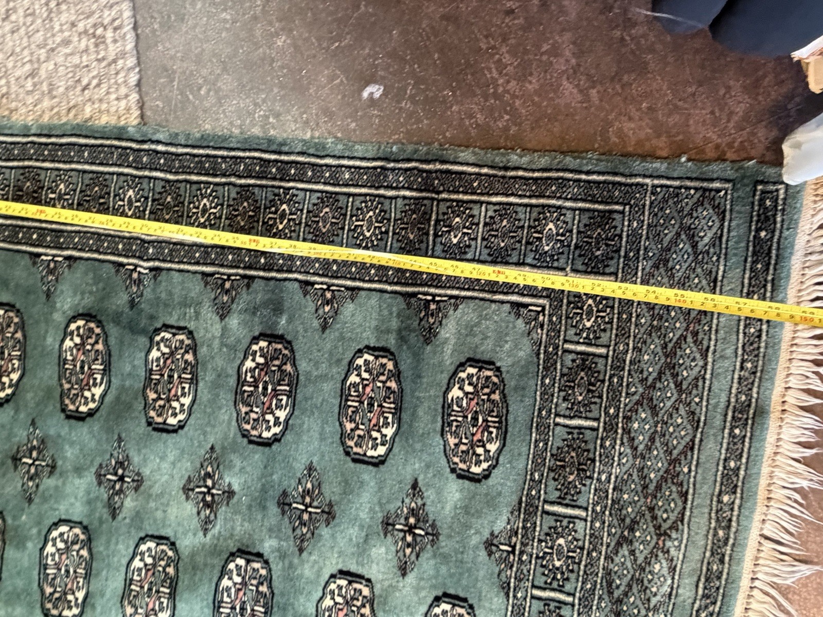 Bokhara Rug Green Wool Tribal Hand-Knotted Carpet Old Vintage Rug