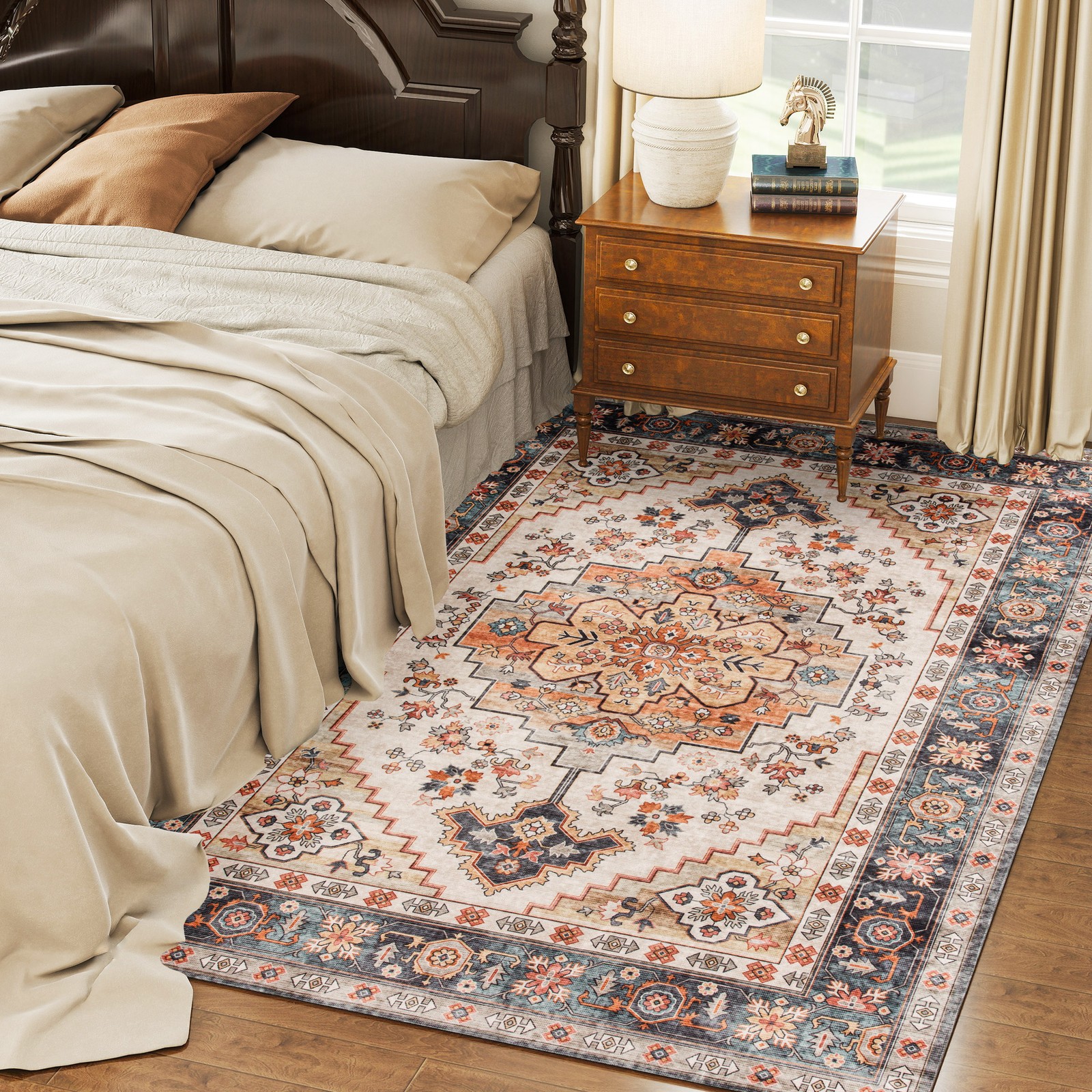 Area Rug 5×7, Machine Washable Rug for Living Room, Tawny Brown