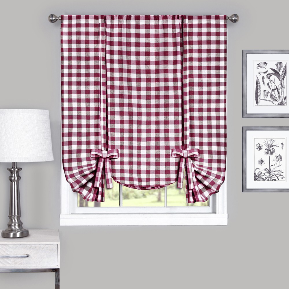 Burgundy Checkered Plaid Gingham Kitchen Window Curtain Drapes Panel Valance