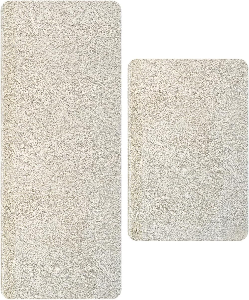Area Rug 20 in x 30 in Door Mat, 20 in x 48 in Runner 2 Pieces Set Bone Washable