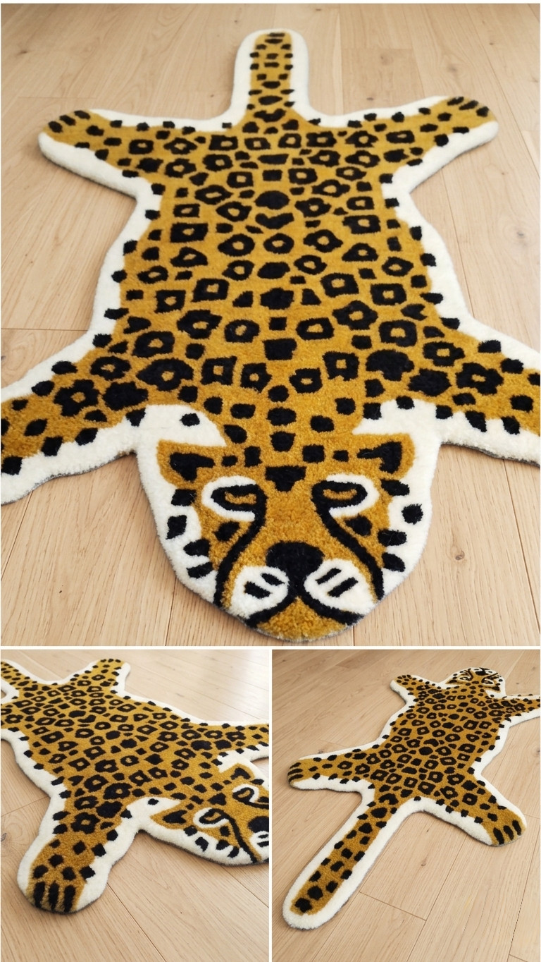 Handmade Leopard Print Wool Rug – Tufted Animal Shaped Accent Area Carpet Decor