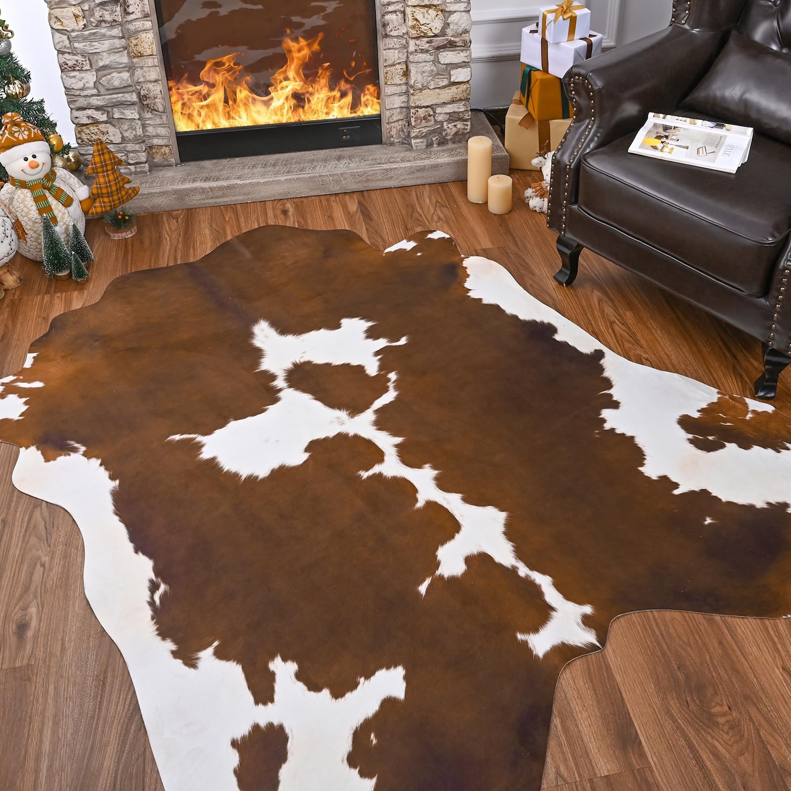 Faux Cowhide Rug 4 x 3 Feet, Medium Cow Rug Thickened Cow Print Rug, Non-Slip…