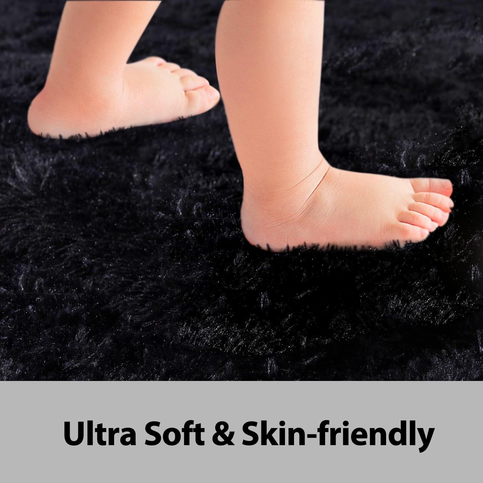 8×10 ft Black Fuzzy Rug for Living Room Soft Fluffy Bedroom Area Rugs Non-Sli…