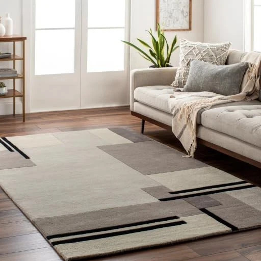 Handmade Hand Tufted Wool Rug Beige Abstract Modern Area Carpet