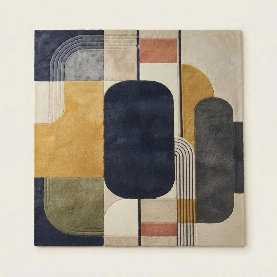 Mid Century Modern Area Rug – Hand Tufted Wool Rug with Geometric Abstract Rug.