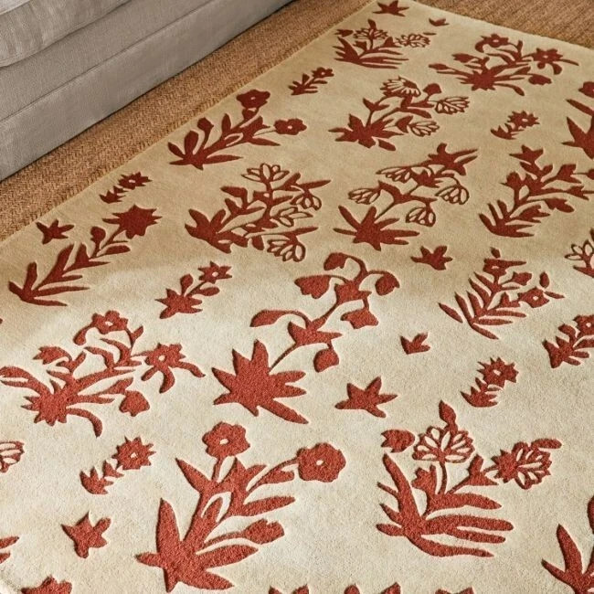Handmade Wool Floral Beige Red Botanical Pattern 5×8 6×9 Area Rug Living Room