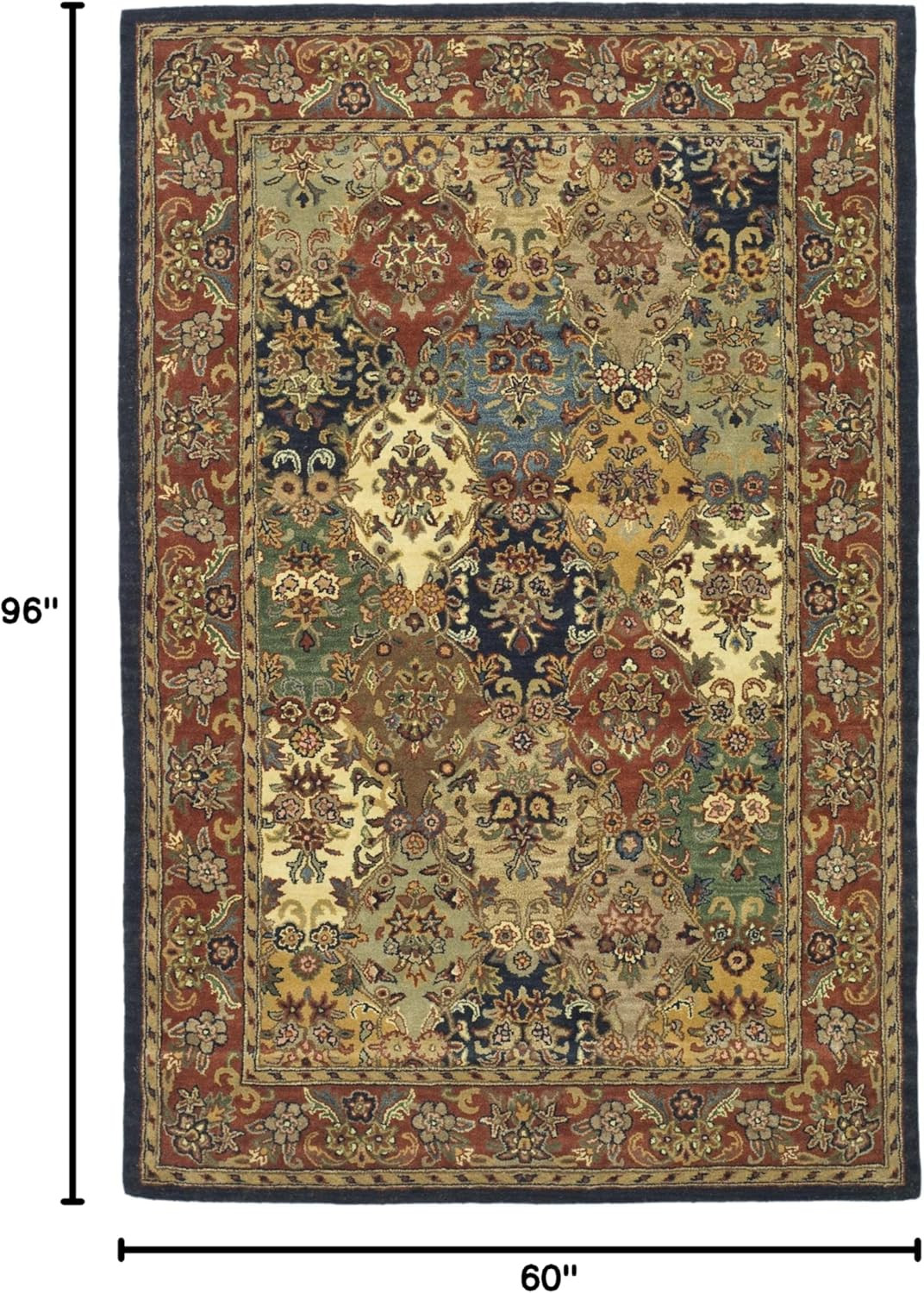 Handmade Heritage Collection 5′ x 8′ Wool Area Rug – Multi & Burgundy