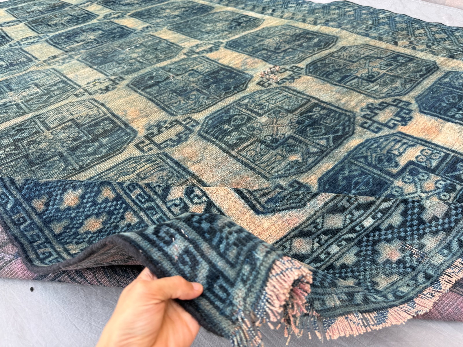 6×9 Faded Afghan Ersari Rug Hand Knotted Octagonal Gul Tribal Wool Carpet