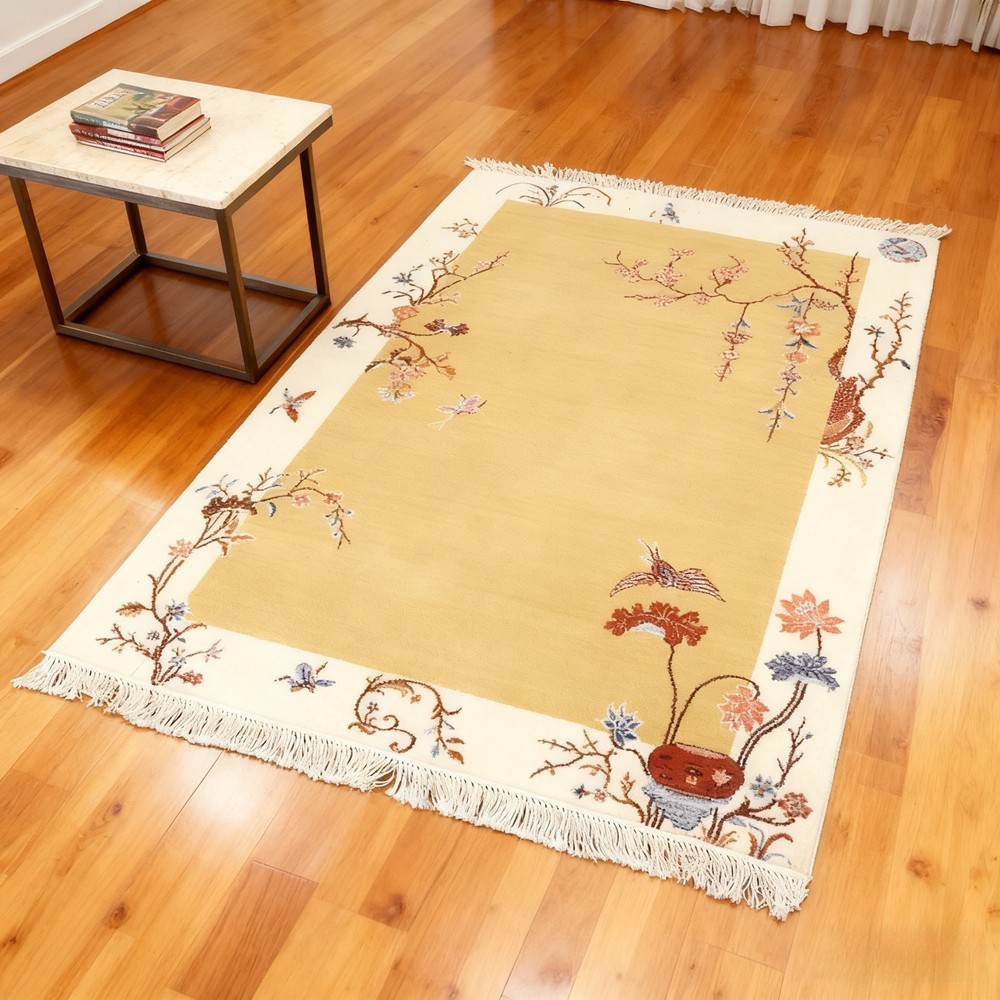 Zhiyi 4x6ft Handmade Wool Area Rug Hand-knotted Chemical-Free Bedroom Carpet C17